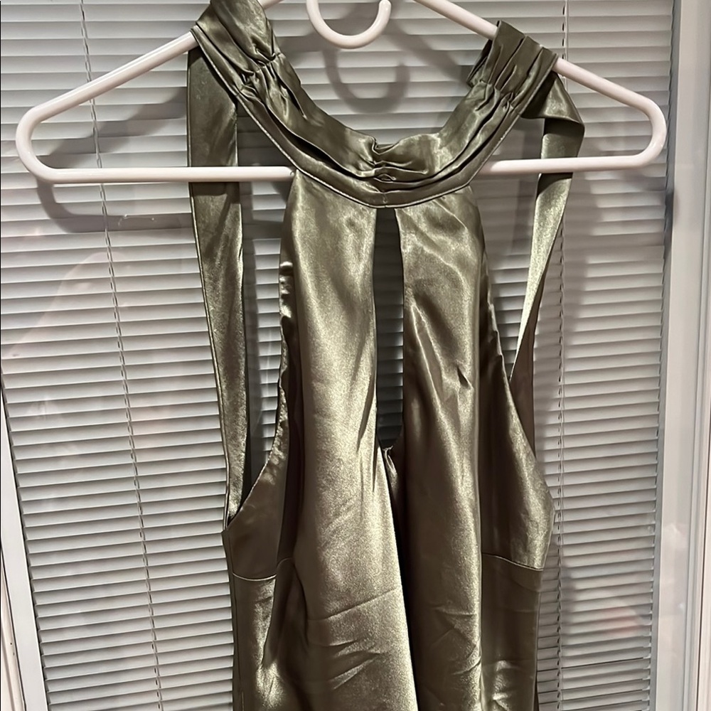 Satin Halter Top in Metallic Green